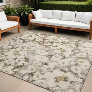 Photo of Khaki Floral Washable Non Skid Indoor Outdoor Area Rug