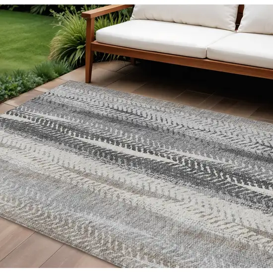 Khaki Ivory And Gray Botanical Leaves Washable Indoor Outdoor Area Rug Photo 1