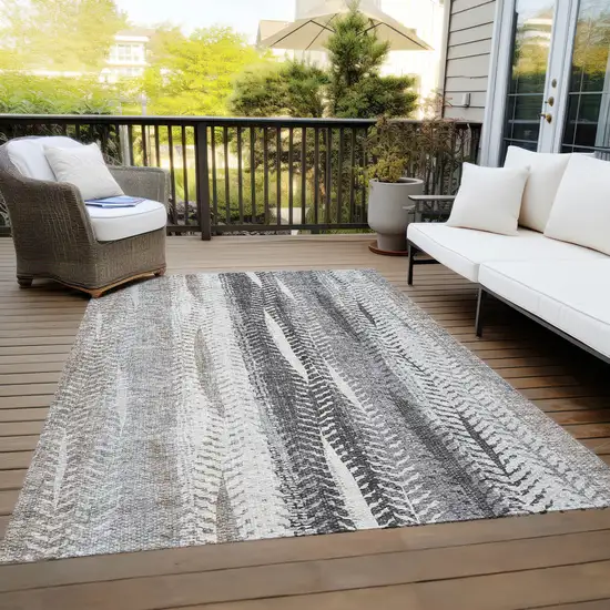 Khaki Ivory And Gray Botanical Leaves Washable Indoor Outdoor Area Rug Photo 9