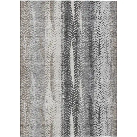 Khaki Ivory And Gray Botanical Leaves Washable Indoor Outdoor Area Rug Photo 2