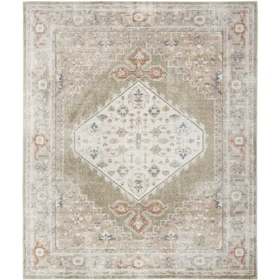 Khaki Oriental Power Loom Distressed Washable Area Rug Photo 1