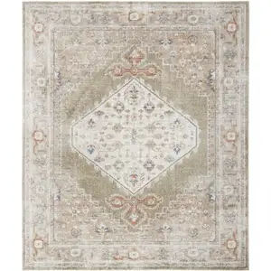 Photo of Khaki Oriental Power Loom Distressed Washable Area Rug