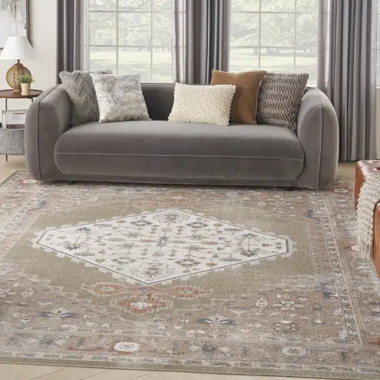 Khaki Oriental Power Loom Distressed Washable Area Rug Photo 8