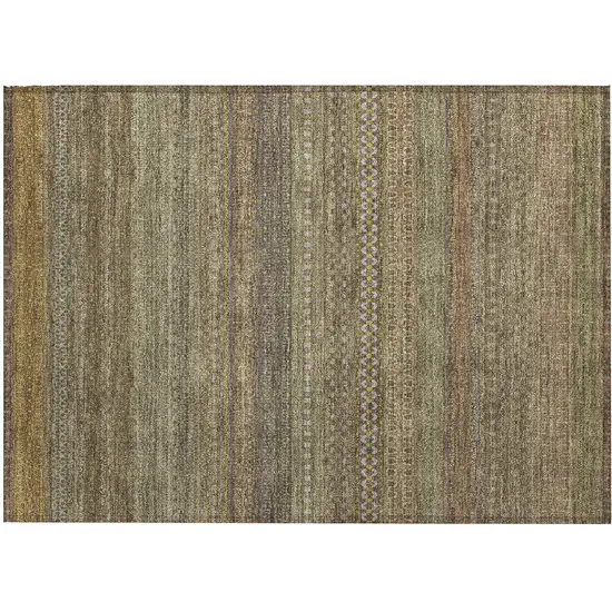 Khaki Striped Washable Non Skid Indoor Outdoor Area Rug Photo 2