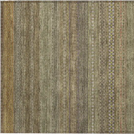 Khaki Striped Washable Non Skid Indoor Outdoor Area Rug Photo 8