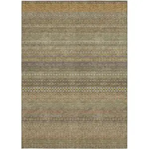 Photo of Khaki Striped Washable Non Skid Indoor Outdoor Area Rug