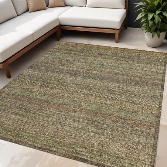 Khaki Striped Washable Non Skid Indoor Outdoor Area Rug Photo 1