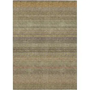 Photo of Khaki Striped Washable Non Skid Indoor Outdoor Area Rug