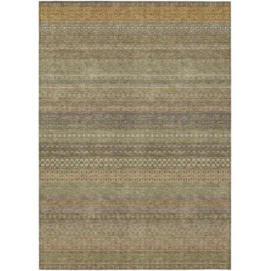 Khaki Striped Washable Non Skid Indoor Outdoor Area Rug Photo 2