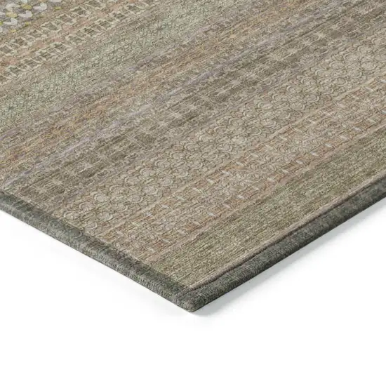 Khaki Striped Washable Non Skid Indoor Outdoor Area Rug Photo 7