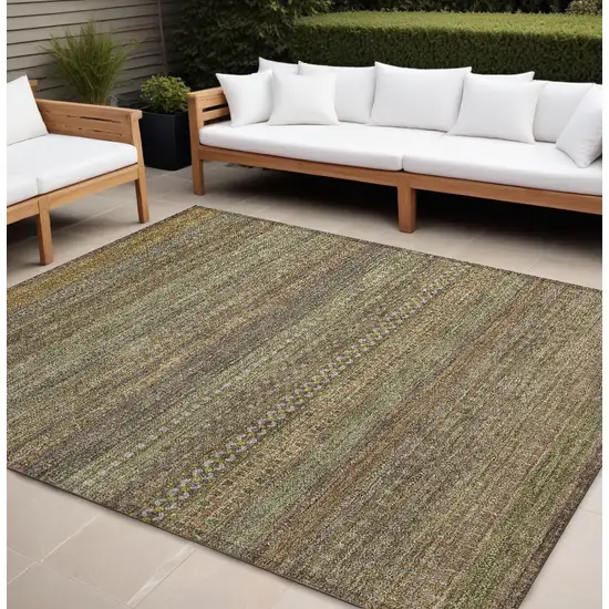 Khaki Striped Washable Non Skid Indoor Outdoor Area Rug Photo 1