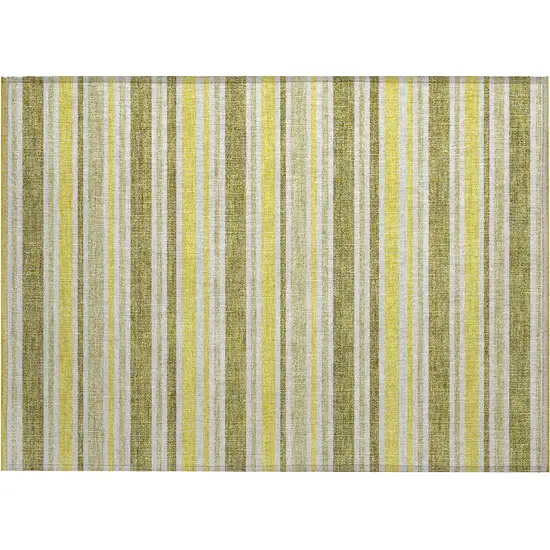 Khaki Striped Washable Non Skid Indoor Outdoor Area Rug Photo 2