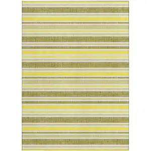 Photo of Khaki Striped Washable Non Skid Indoor Outdoor Area Rug