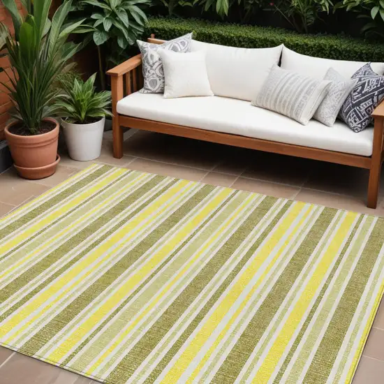 Khaki Yellow and Gray Striped Washable Non Skid Indoor Outdoor Area Rug Photo 1