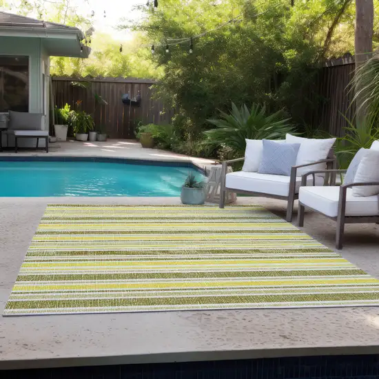 Khaki Yellow and Gray Striped Washable Non Skid Indoor Outdoor Area Rug Photo 9