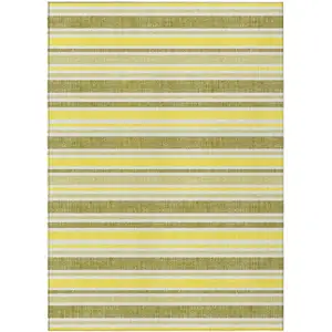 Photo of Khaki Striped Washable Non Skid Indoor Outdoor Area Rug