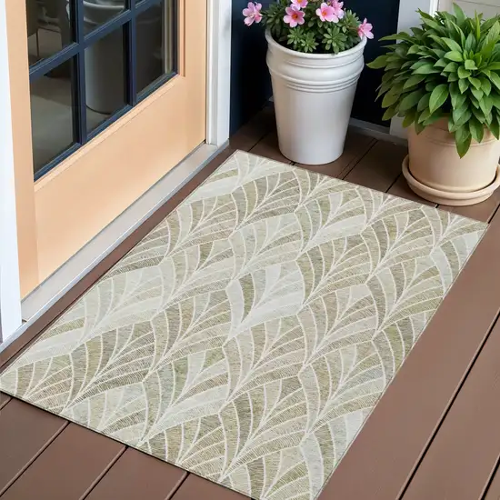 Khaki Tan And Beige Geometric Washable Indoor Outdoor Area Rug Photo 1