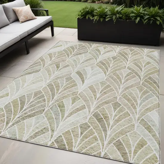 Khaki Tan And Beige Geometric Washable Indoor Outdoor Area Rug Photo 1