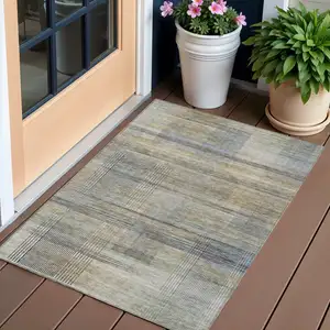 Photo of Khaki Tan And Beige Striped Washable Indoor Outdoor Area Rug