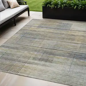 Photo of Khaki Tan And Beige Striped Washable Indoor Outdoor Area Rug