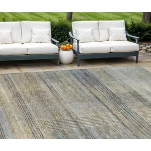 Photo of Khaki Tan And Beige Striped Washable Indoor Outdoor Area Rug