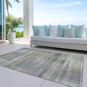 Photo of Khaki Tan And Beige Striped Washable Indoor Outdoor Area Rug