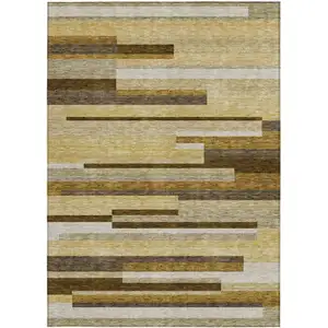 Photo of Khaki Taupe And Gold Striped Washable Indoor Outdoor Area Rug