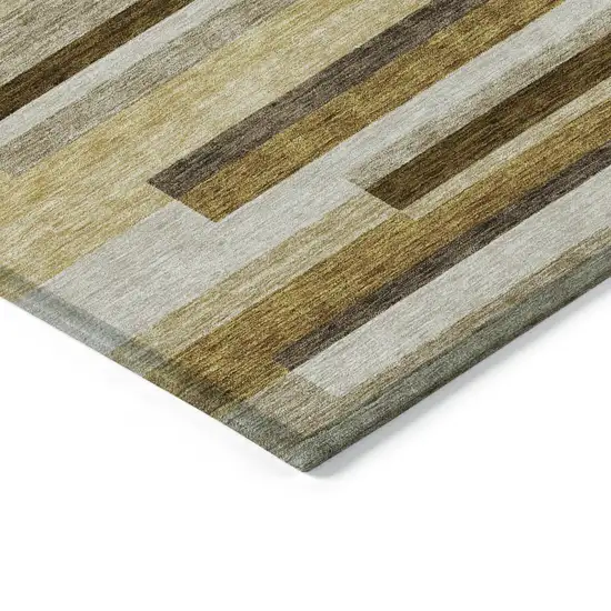 Khaki Taupe And Gold Striped Washable Indoor Outdoor Area Rug Photo 4