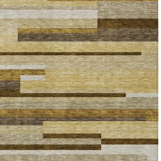 Khaki Taupe And Gold Striped Washable Indoor Outdoor Area Rug Photo 6