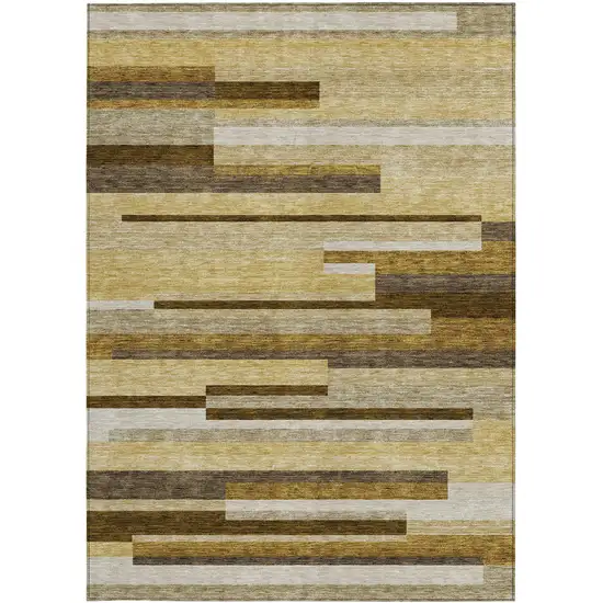 Khaki Taupe And Gold Striped Washable Indoor Outdoor Area Rug Photo 1