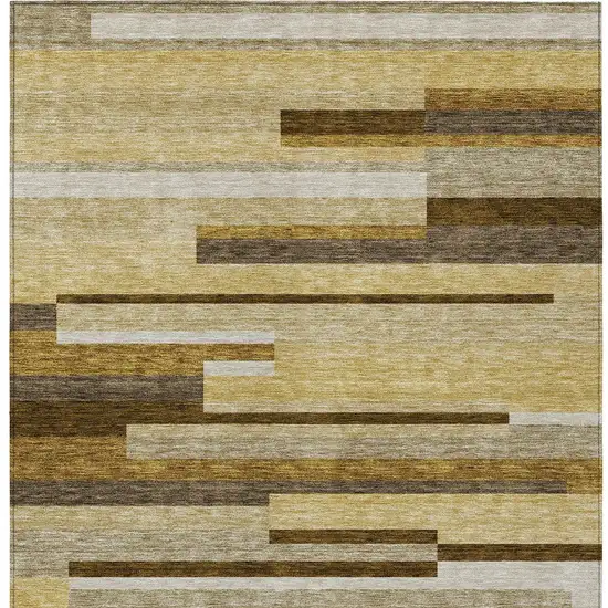 Khaki Taupe And Gold Striped Washable Indoor Outdoor Area Rug Photo 4