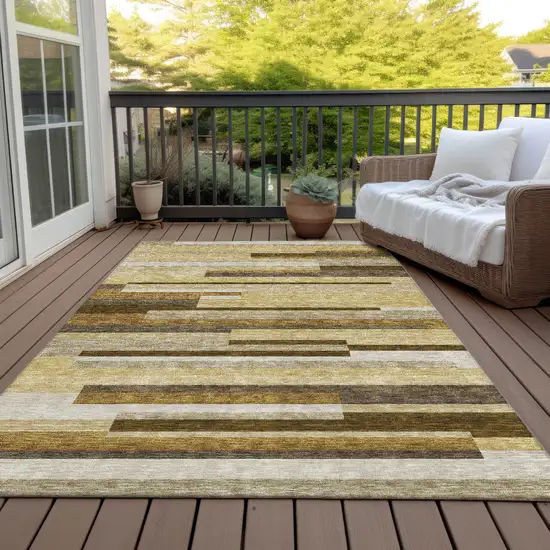 Khaki Taupe And Gold Striped Washable Indoor Outdoor Area Rug Photo 7