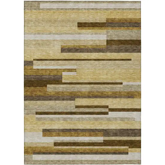 Khaki Taupe And Gold Striped Washable Indoor Outdoor Area Rug Photo 3