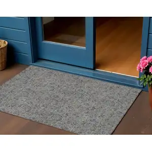 Photo of Khaki Taupe And Gray Floral Washable Indoor Outdoor Area Rug