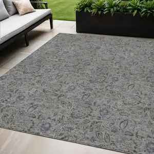 Photo of Khaki Taupe And Gray Floral Washable Indoor Outdoor Area Rug