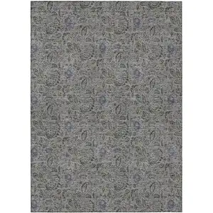 Photo of Khaki Taupe And Gray Floral Washable Indoor Outdoor Area Rug