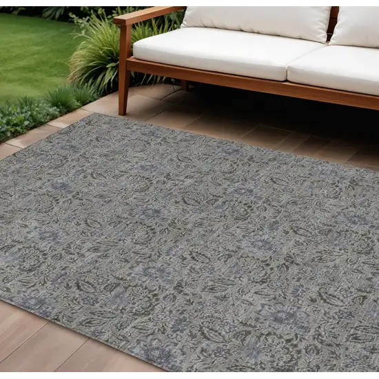 Khaki Taupe And Gray Floral Washable Indoor Outdoor Area Rug Photo 1