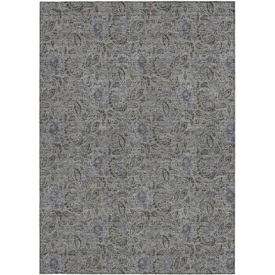 Khaki Taupe And Gray Floral Washable Indoor Outdoor Area Rug Photo 4