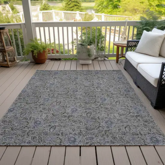 Khaki Taupe And Gray Floral Washable Indoor Outdoor Area Rug Photo 8