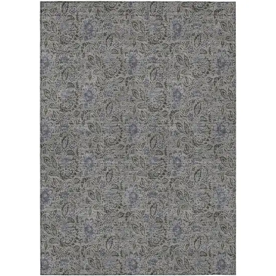 Khaki Taupe And Gray Floral Washable Indoor Outdoor Area Rug Photo 2