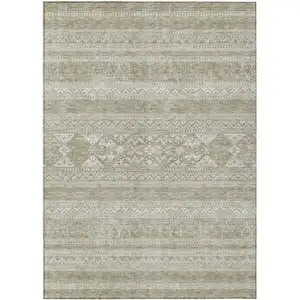 Photo of Khaki Taupe And Ivory Southwestern Washable Indoor Outdoor Area Rug