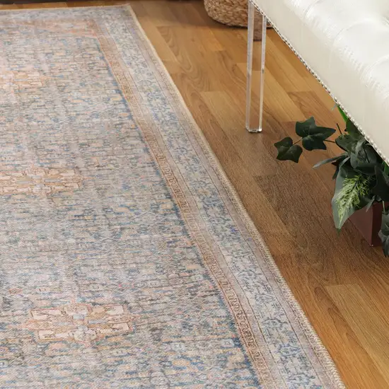 Latte and Blue Oriental Medallion Runner Rug Photo 6