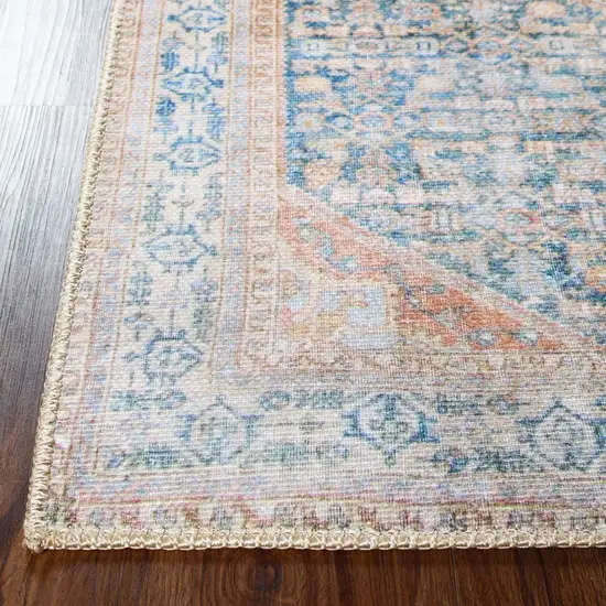 Latte and Blue Oriental Medallion Runner Rug Photo 3