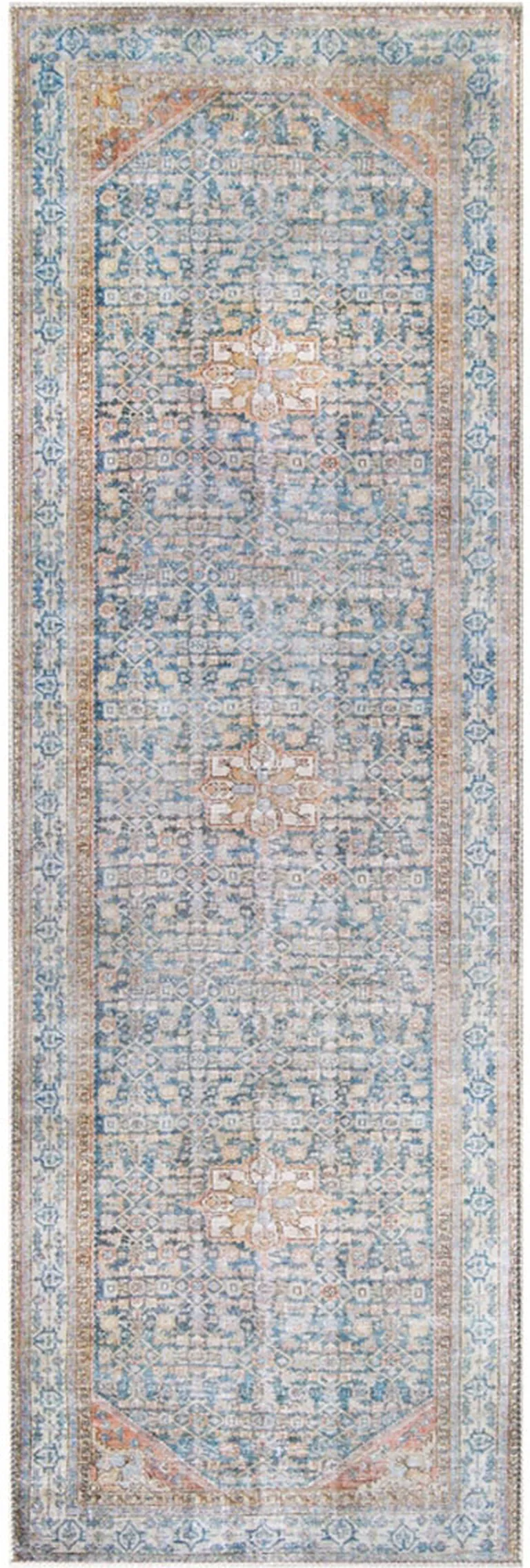 Latte and Blue Oriental Medallion Runner Rug Photo 1