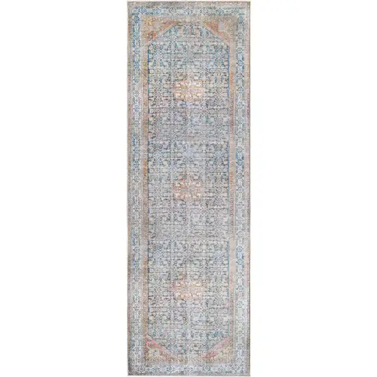 Latte and Blue Oriental Medallion Runner Rug Photo 1