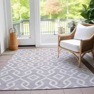 Photo of Lavender And Ivory Geometric Washable Indoor Outdoor Area Rug