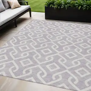 Photo of Lavender And Ivory Geometric Washable Indoor Outdoor Area Rug