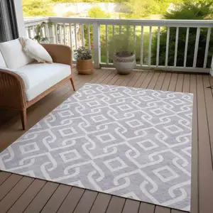 Photo of Lavender And Ivory Geometric Washable Indoor Outdoor Area Rug