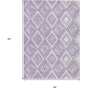 Photo of Lavender And Ivory Geometric Washable Indoor Outdoor Area Rug