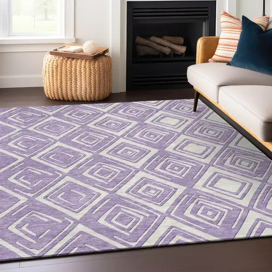 Lavender And Ivory Geometric Washable Indoor Outdoor Area Rug Photo 9